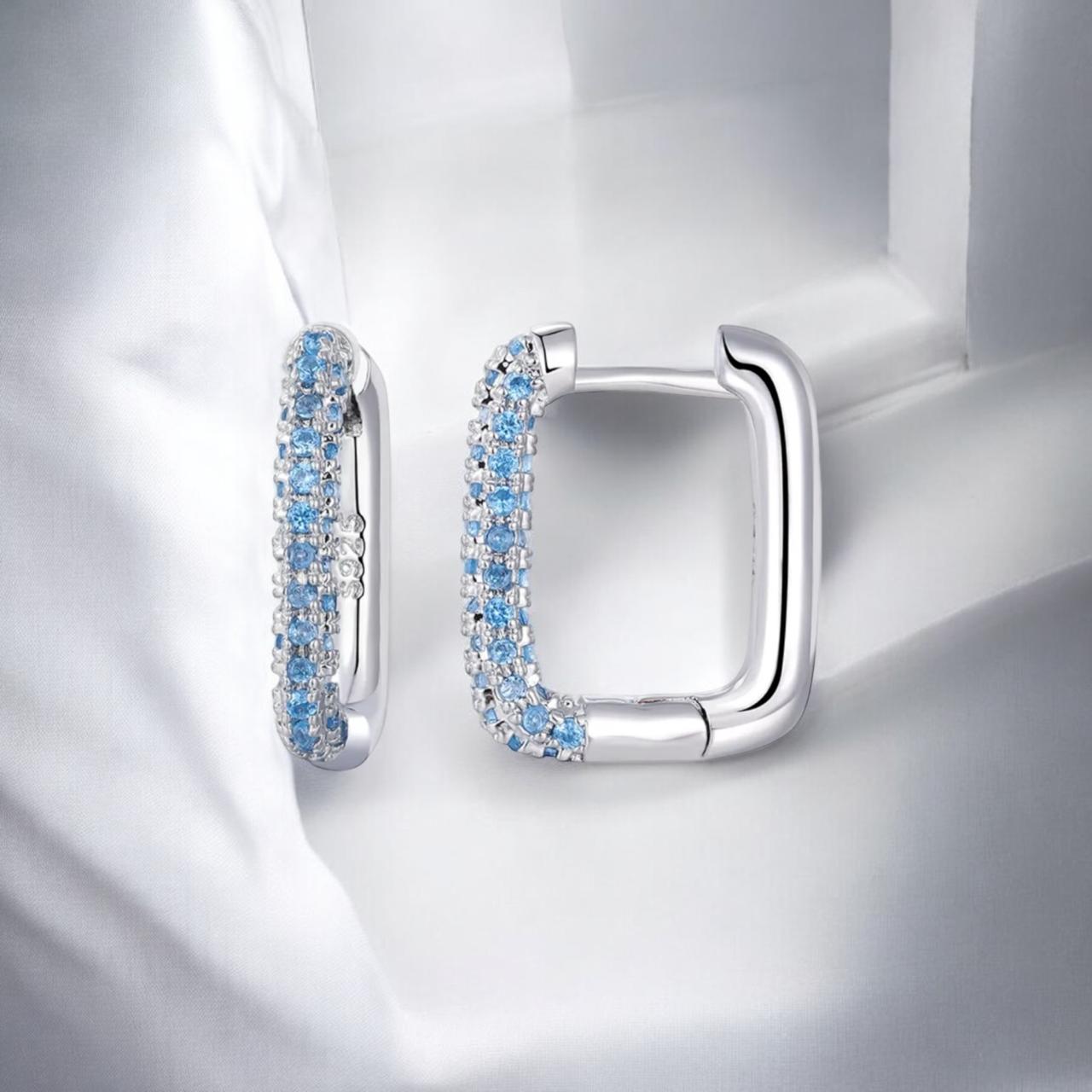 Arracadas Herradura cristales azules plata