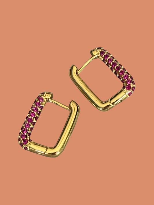 Arracadas Herradura Plata y Oro con Cristal Rosa