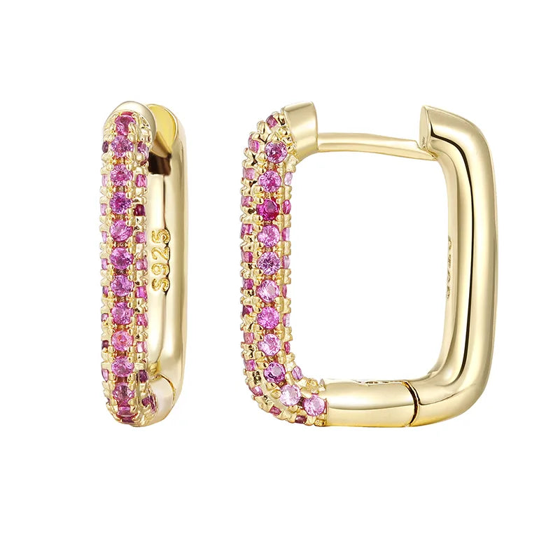 Arracadas herradura con cristales rosas en oro