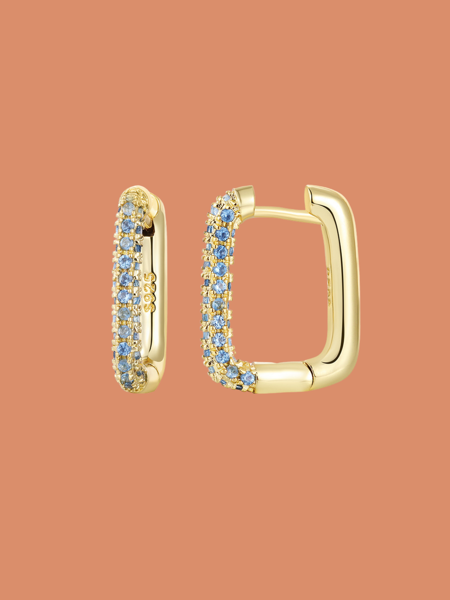 Arracadas Herradura Doradas con Cristal Azul