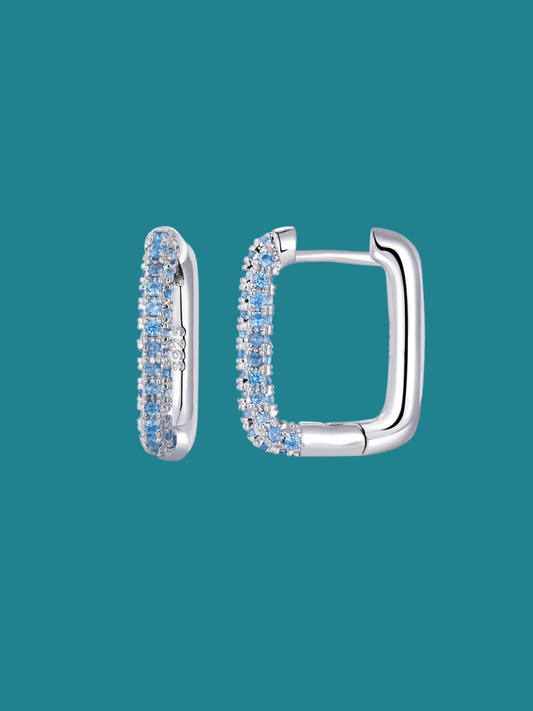 Arracadas Herradura Plata con Cristal Azul