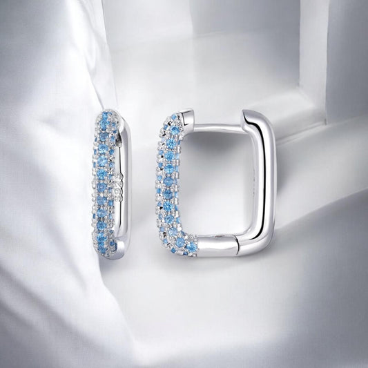 Arracadas Herradura cristales azules plata